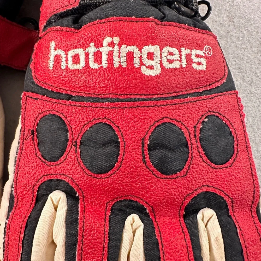 Vintage HotFingers Ski Gloves Large Youth Red Black Padded Knuckle Retro 90s